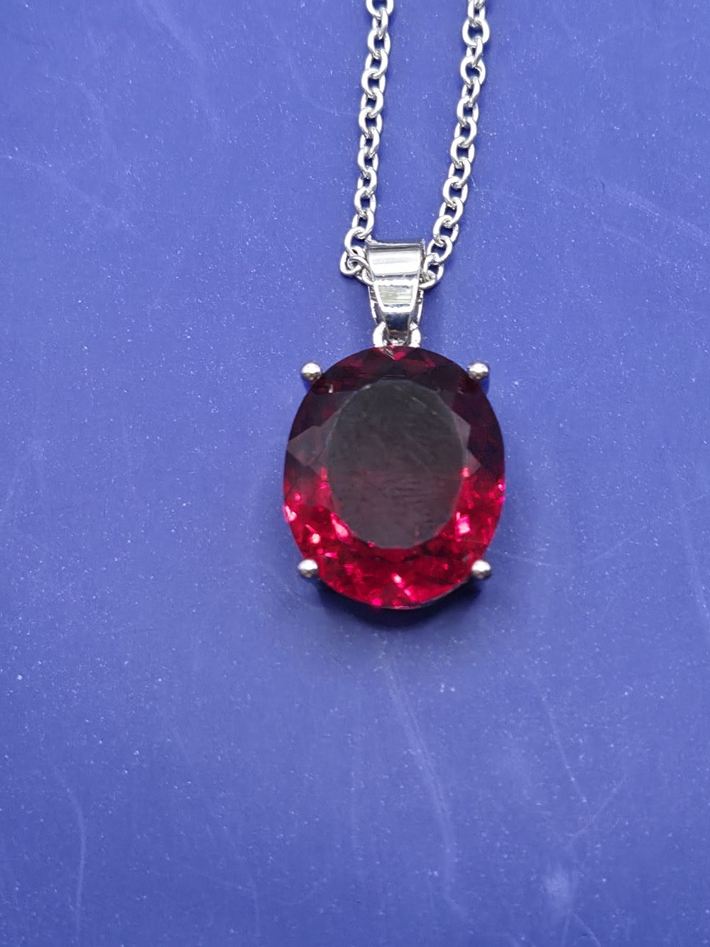 925 Sterling Silver Red Gemstone Oval Solitaire Pendant Necklace

​